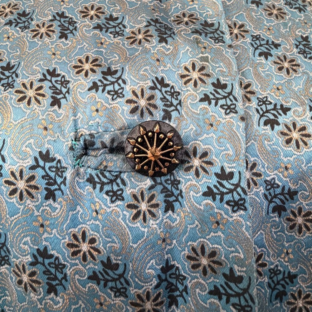 VINTAGE 60s Satin Brocade Robe Duster Housecoat Blue Floral OS - Picture 9 of 16
